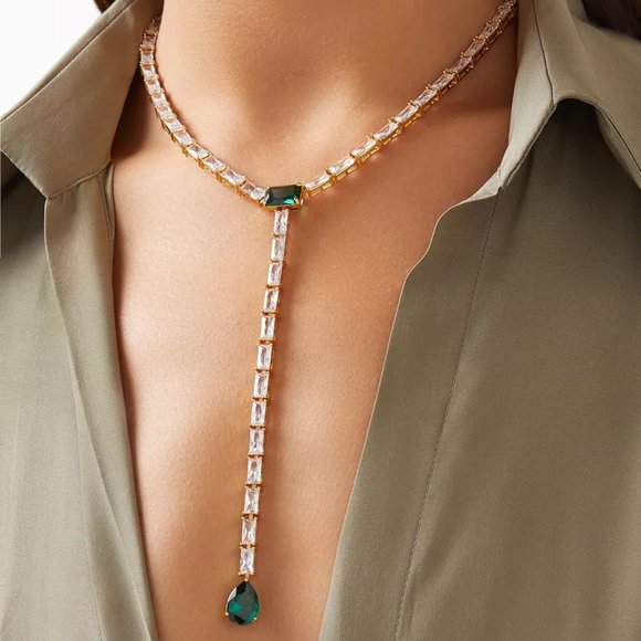 $420 Crystal Haze Boa chain x Rawda Sirius Lariat Necklace in 18kt Gold-plating - Picture 1 of 6